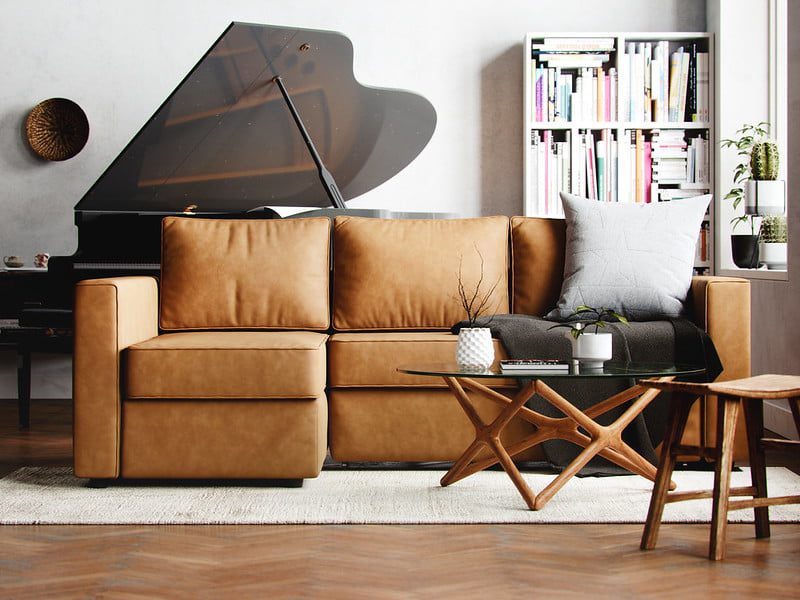 IKEA-Manstad-brown-vegan-leather-slipcovers-with-piano-in-living-room