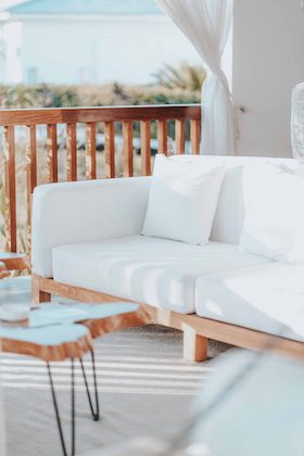 white sofa outside patio