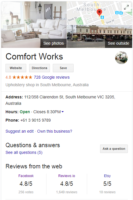 Comfort Works reviews on Google, Facebook, Reviews.io and Etsy