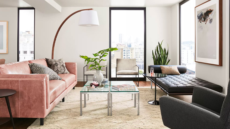 Pink sofa in living room