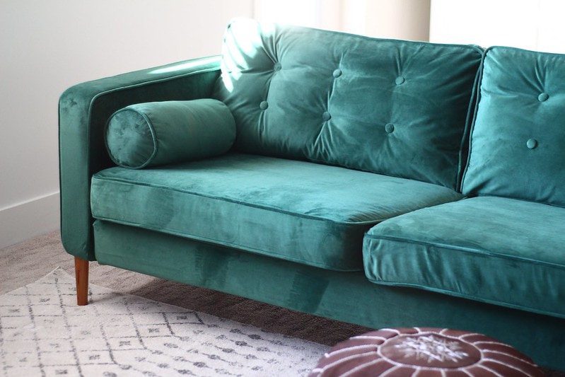 green-IKEA-sofa-Karlstad-tufted-sofa-wooden-legs