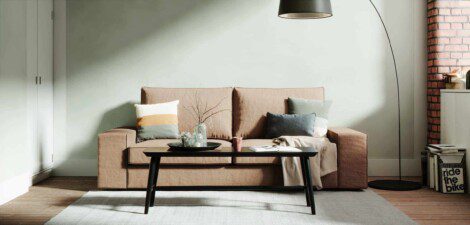 IKEA Kivik sofa in brown slipcovers