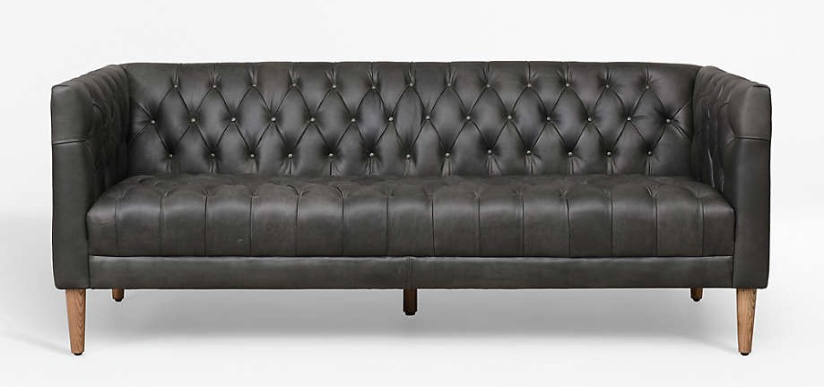 Crate and Barrel Rollins Ebony Leather Sofa