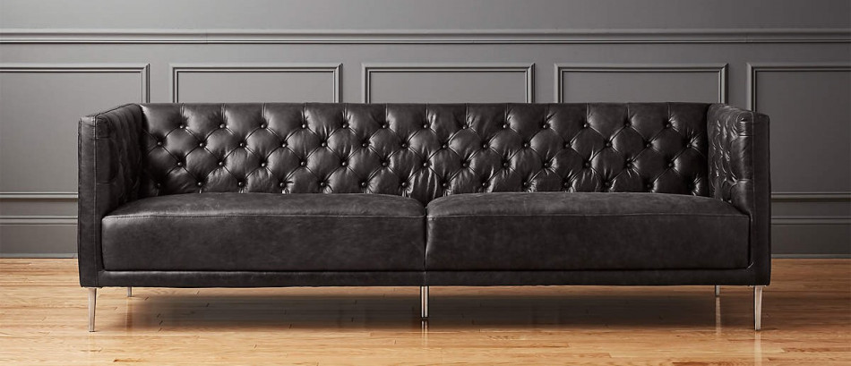 CB2 Savile Leather Tufted Sofa in Bello, Black