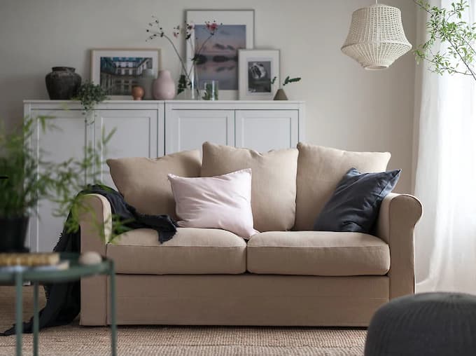 IKEA Gronlid sofa in beige slipcovers in living room