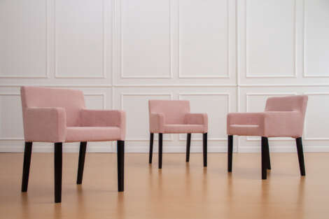 IKEA Nils dining chairs in pink slipcovers