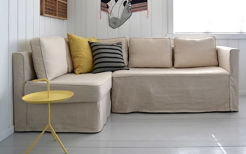 IKEA Fagelbo with beige slipcovers in living room 