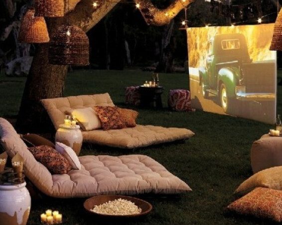 outdoor movie set-up DIY Halloween house party