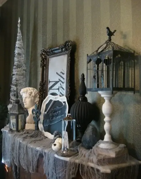 gothic vintage shelves halloween decor idea