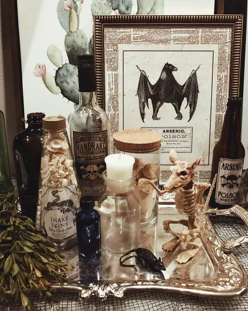 bottles of poison dark apothecary halloween decor ideas