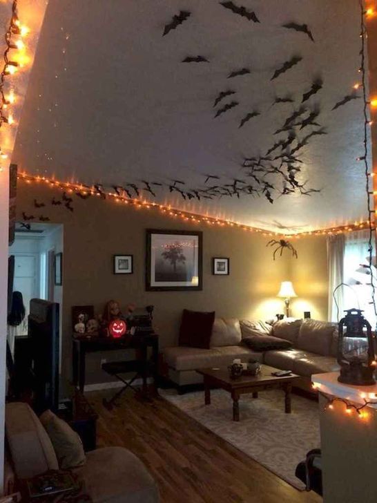 Halloween living room decor bats lights