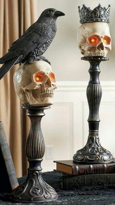 skull crow display halloween decor idea