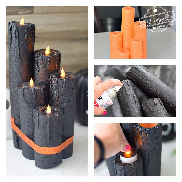 pool noodle candles halloween decor idea