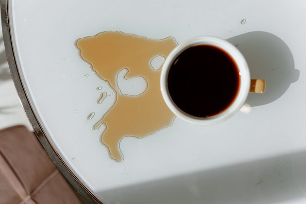 spill coffee on white table