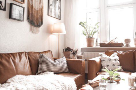 IKEA Nockeby sofa in brown leather slipcovers