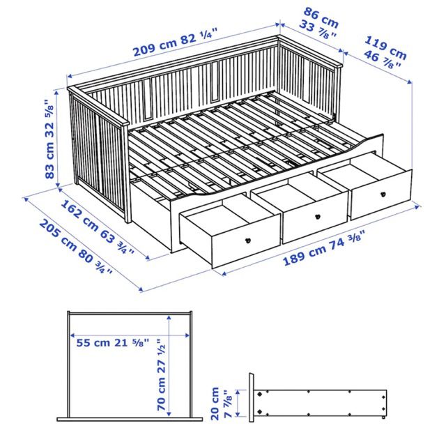 IKEAヘムネスデイベッドの寸法
