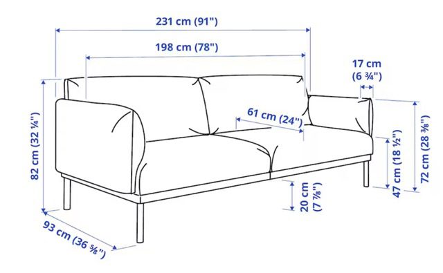 IKEAエップラリードの寸法。大きめのサイズ感も主役級のソファにはピッタリ